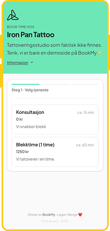 BookMy booking page på mobil